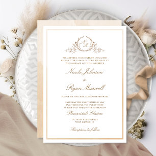 Invitation Monogramme Crème beige Aquarelle Mariage officiel