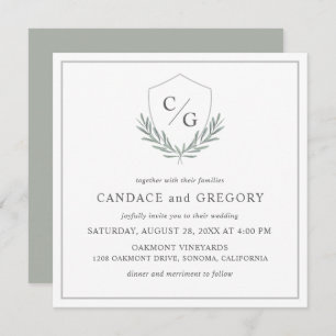 Invitation Monogramme Crest avec branches d'olivier Mariage