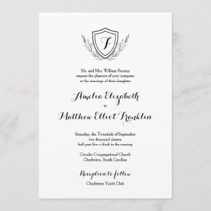 Invitation Monogramme Crest Classic Elegant Wedding Invitatio