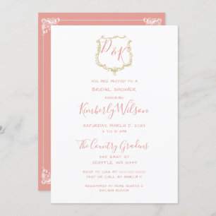 Invitation Monogramme Crest Gold Blush Fête des mariées