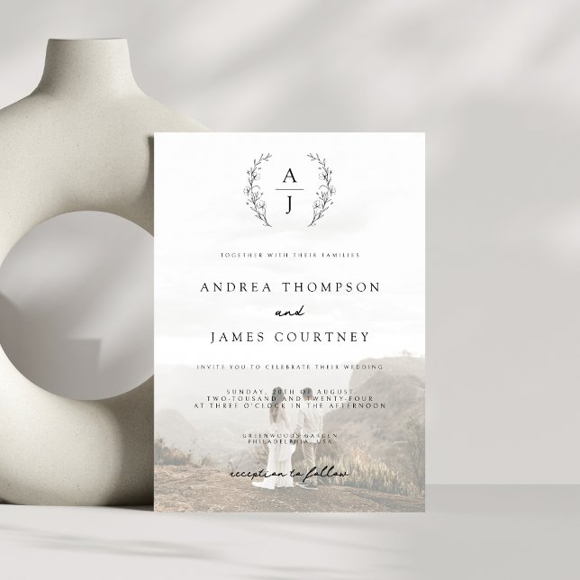 Invitation Monogramme Crest noir blanc photo superposition Ma (Créateur téléchargé)