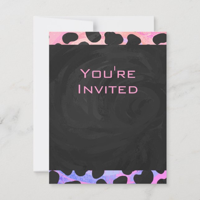 Invitation Monogramme Dalmatien noir et rose (Devant)