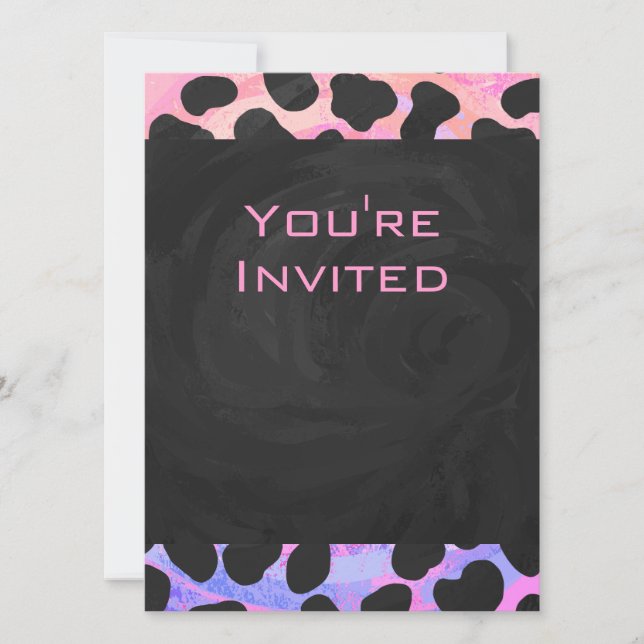 Invitation Monogramme Dalmatien noir et rose (Devant)