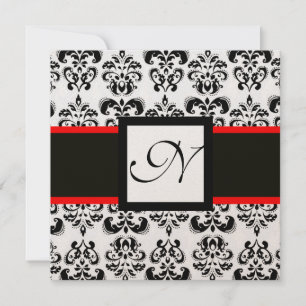 Invitation MONOGRAMME DAMAS,Noir,Blanc,Rouge Champagne Métall