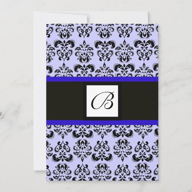 Invitation MONOGRAMME DAMAS, noir et blanc, bleu (Devant)