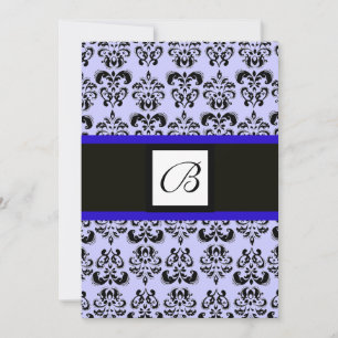 Invitation MONOGRAMME DAMAS, noir et blanc, bleu