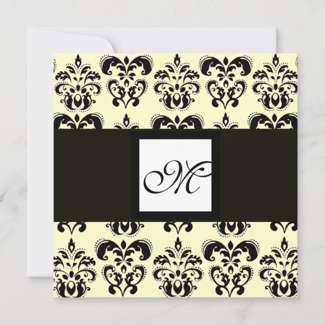 Invitation MONOGRAMME DAMAS, noir et blanc, crème (Devant)