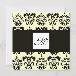 Invitation MONOGRAMME DAMAS, noir et blanc, crème
