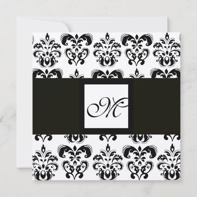 Invitation MONOGRAMME DAMAS, noir et blanc, métallisé or (Devant)