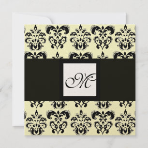 Invitation MONOGRAMME DAMAS, noir et blanc, métallisé or