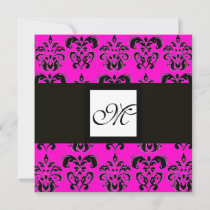 Invitation MONOGRAMME DAMAS, noir et blanc, rose fuchsia