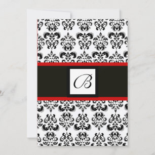 Invitation MONOGRAMME DAMAS, noir et blanc, rouge