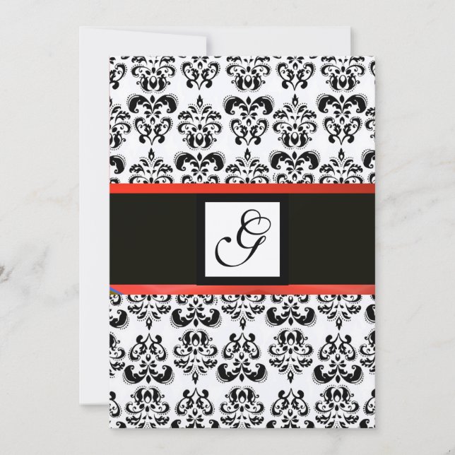 Invitation MONOGRAMME DAMAS, noir , or métallisé rouge (Devant)
