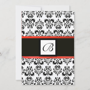 Invitation MONOGRAMME DAMASK, noir et blanc, rouge