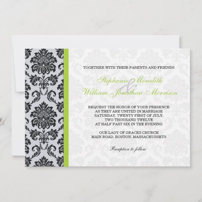 Invitation Monogramme Damask Vert (Devant)