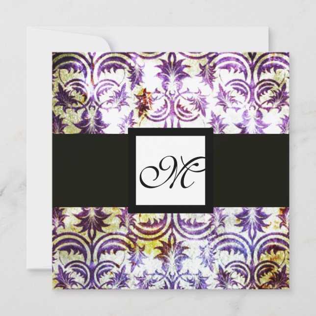 Invitation MONOGRAMME DAMASSÉ ANTIQUE, blanc violet Champagne (Devant)