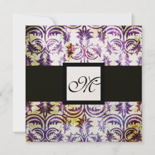 Invitation MONOGRAMME DAMASSÉ ANTIQUE, blanc violet Champagne