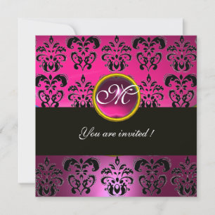 Invitation MONOGRAMME DAMASSÉ NOIR FUCHSIA ROSÉ, améthyste