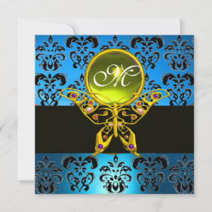 Invitation MONOGRAMME DE BOUTEILLE HYPER, damas bleu, gemme j