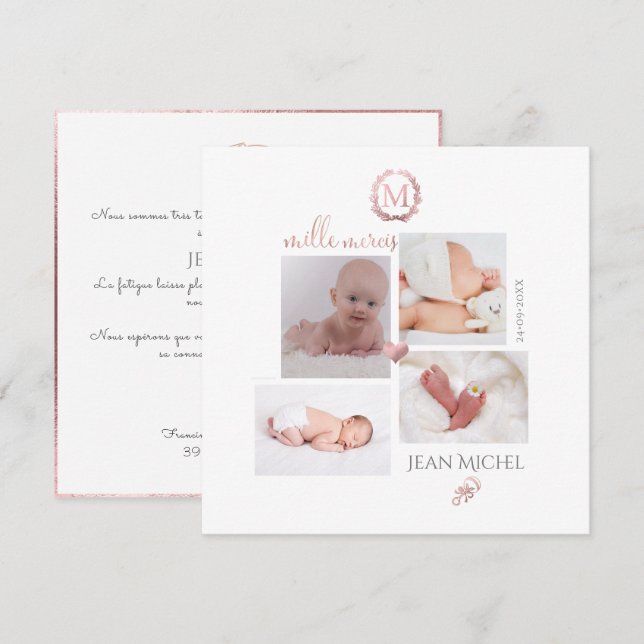 Invitation Monogramme de bricolage en D'or  Remerciement (Devant / Derrière)