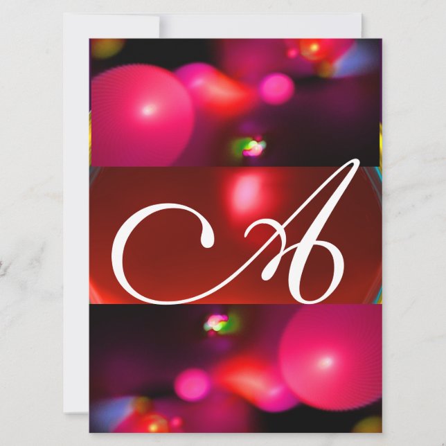 Invitation MONOGRAMME DE BULLE QUANTIQUE rouge noir rose (Devant)