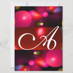 Invitation MONOGRAMME DE BULLE QUANTIQUE rouge noir rose