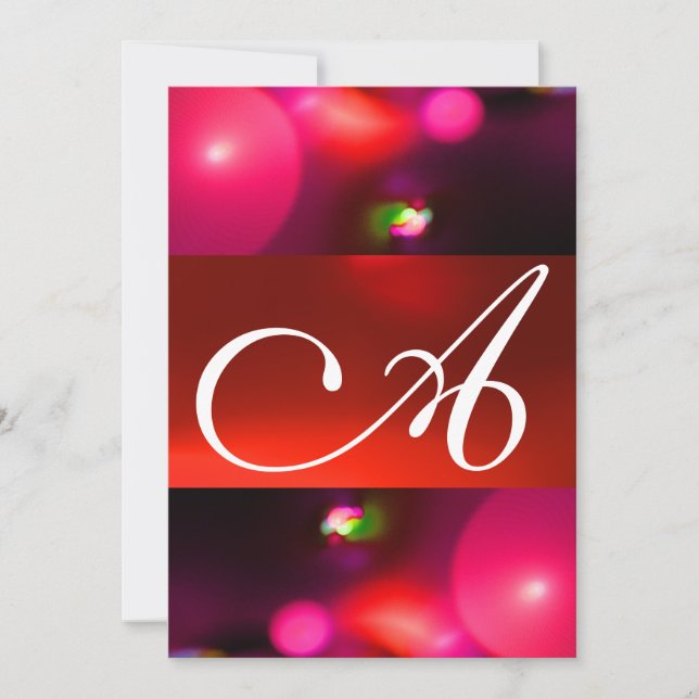 Invitation MONOGRAMME DE BULLE QUANTIQUE rouge noir rose (Devant)