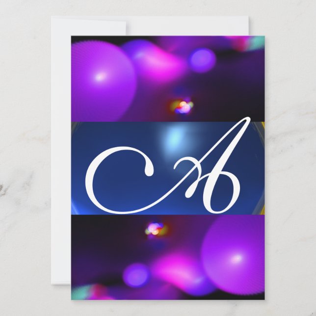 Invitation MONOGRAMME DE BULLE QUANTUME bleu violet (Devant)