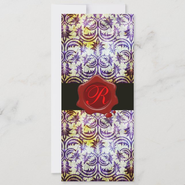 Invitation MONOGRAMME DE CACHET DE CIRE ROUGE DAMAS ANCIEN, v (Devant)