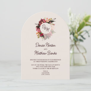 Invitation Monogramme de chrysanthème sur cameo beige