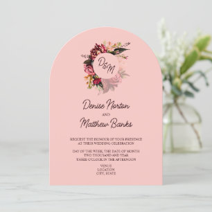 Invitation Monogramme de chrysanthème sur Gossamer rose