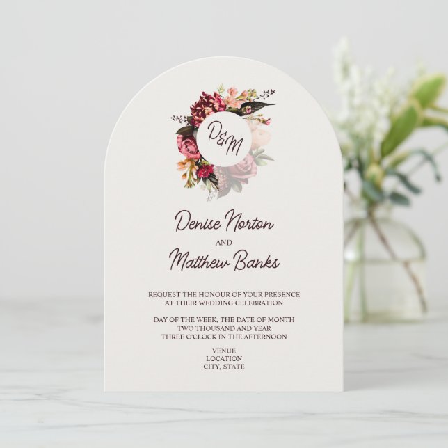 Invitation Monogramme de chrysanthème sur le blanc de neige (Debout devant)