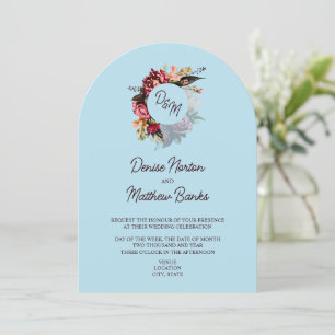Invitation Monogramme de chrysanthème sur le sucre filé bleu