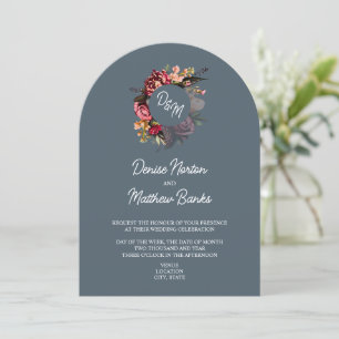 Invitation Monogramme de chrysanthème sur minuit Turquoise