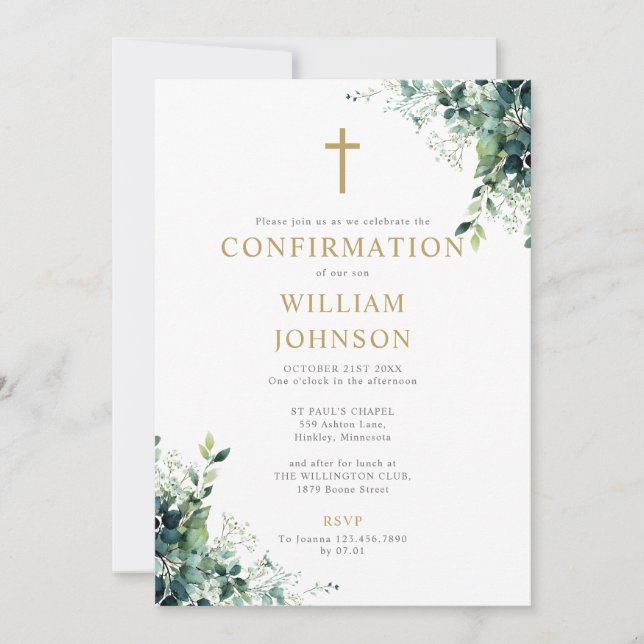 Invitation Monogramme de confirmation de la verdure florale d (Devant)
