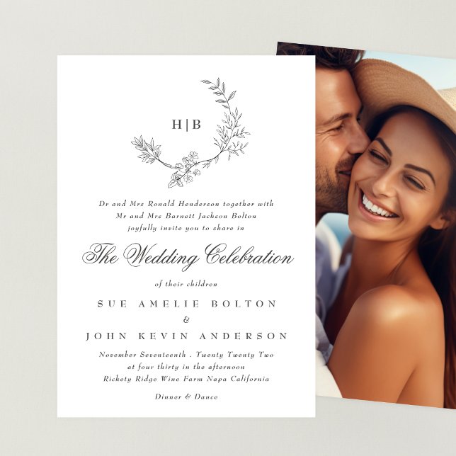 Invitation Monogramme de couronne florale classique Mariage p (Créateur téléchargé)