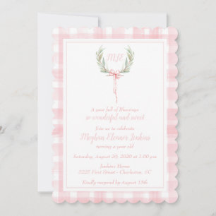 Invitation Monogramme de crête de En vichy Laurel Pink