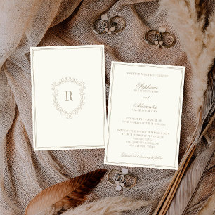Invitation Monogramme de crête en ivoire vintage mariage viei