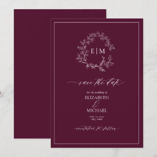 Invitation Monogramme de crête feuillue de Bourgogne Enregist
