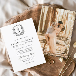 Invitation Monogramme de crête florale - Mariage photo