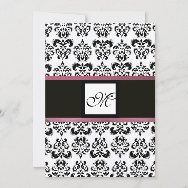 Invitation MONOGRAMME DE DAMAS, noir blanc, rose violet pourp (Devant)