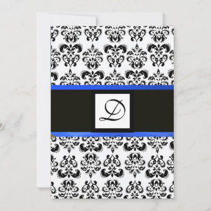Invitation MONOGRAMME DE DAMAS,noir et blanc,bleu