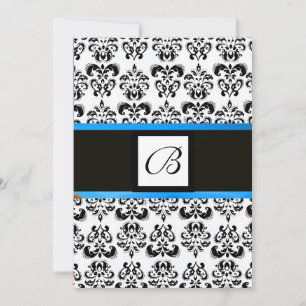 Invitation MONOGRAMME DE DAMAS,noir et blanc,bleu