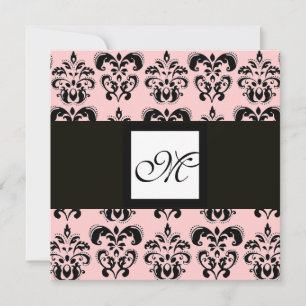 Invitation MONOGRAMME DE DAMAS,noir et blanc,rose