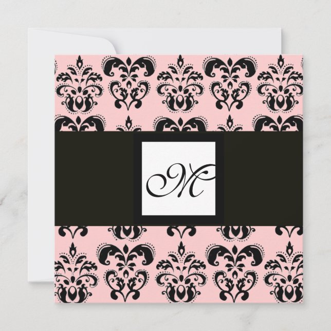 Invitation MONOGRAMME DE DAMAS,noir et blanc,rose (Devant)