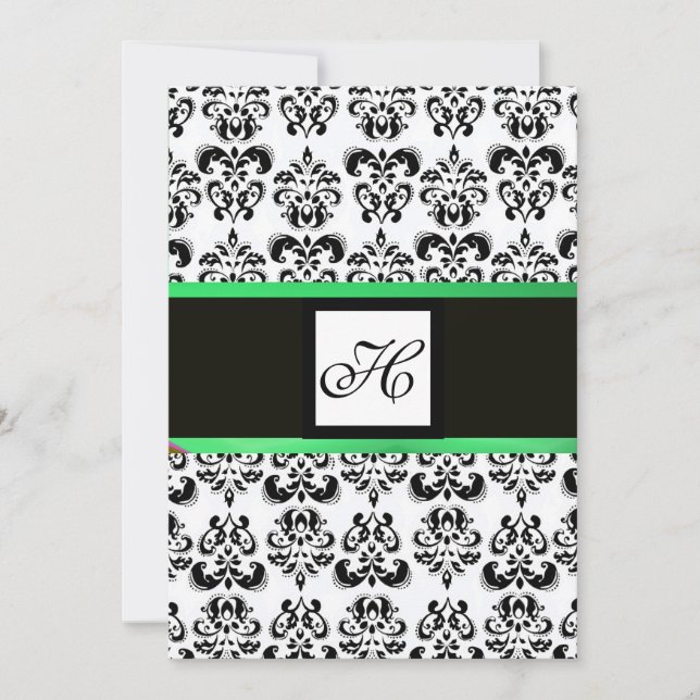 Invitation MONOGRAMME DE DAMAS, noir et blanc, vert émeraude (Devant)
