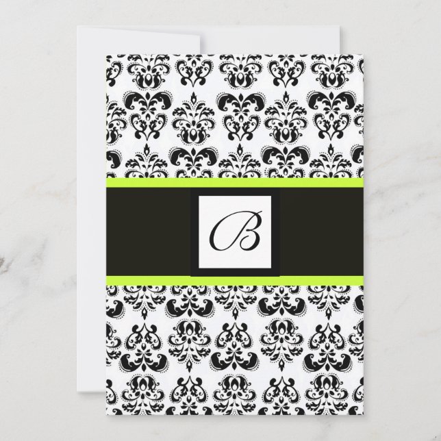 Invitation MONOGRAMME DE DAMAS,noir et blanc,vert jaune (Devant)