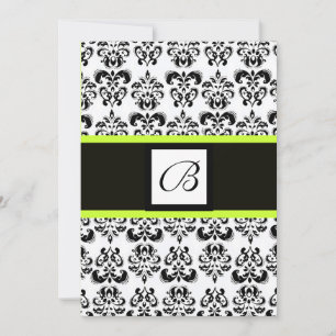 Invitation MONOGRAMME DE DAMAS,noir et blanc,vert jaune