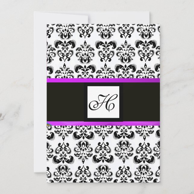 Invitation MONOGRAMME DE DAMAS, noir et blanc, violet (Devant)