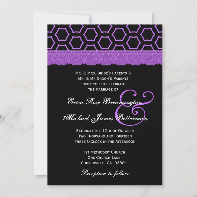 Invitation Monogramme de dentelle rouge et noire Mariage V22 (Devant)